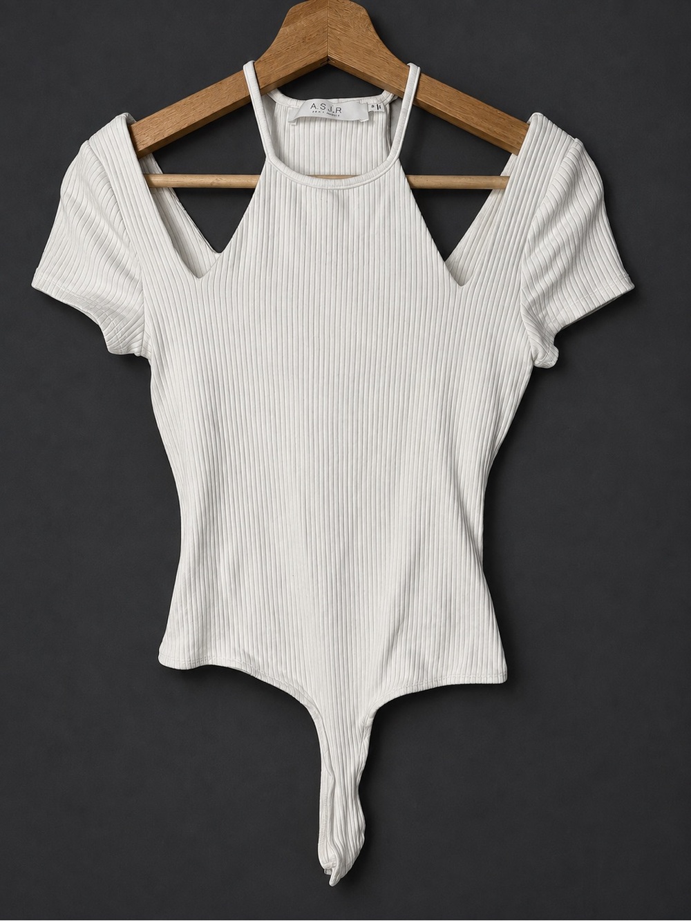 Astr The Label White Ribbed Cutout Shoulder Bodysuit
